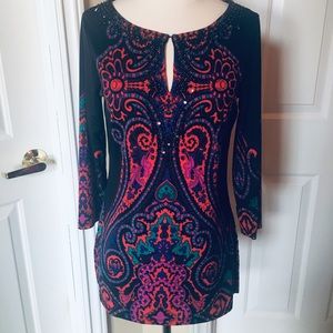WOMENS INC. COLORFUL PRINT W/ BEADS TOP